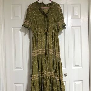 Free People Tiers of Joy Green Floral Maxi Dress